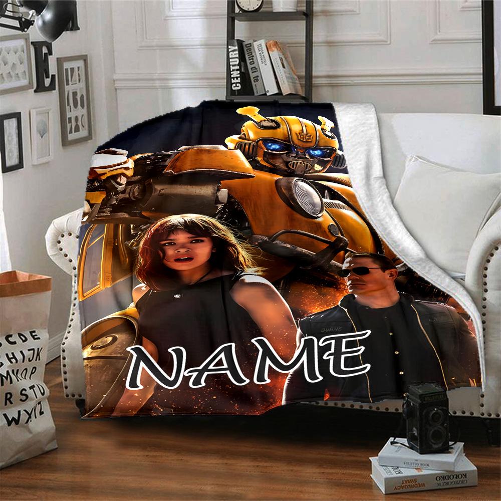 Customizable Bumblebee2 Throw Blanket – Personalized Name, All-Season Cozy Snug Blanket, Machine Washable, Personalized Blanket