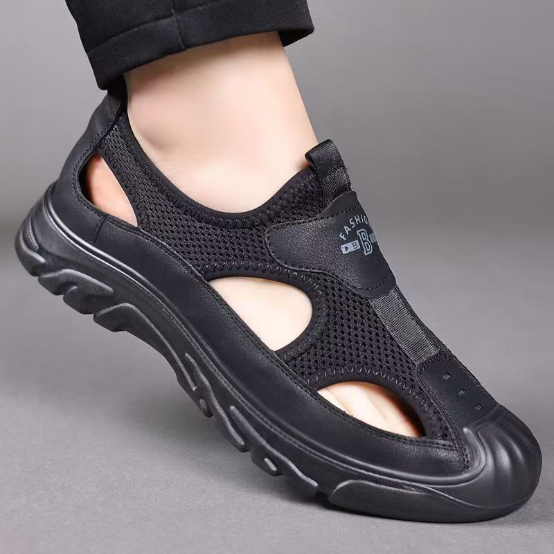 Summer high-end new men's mesh breathable walking shoes men's hollow non-slip leather sandals
