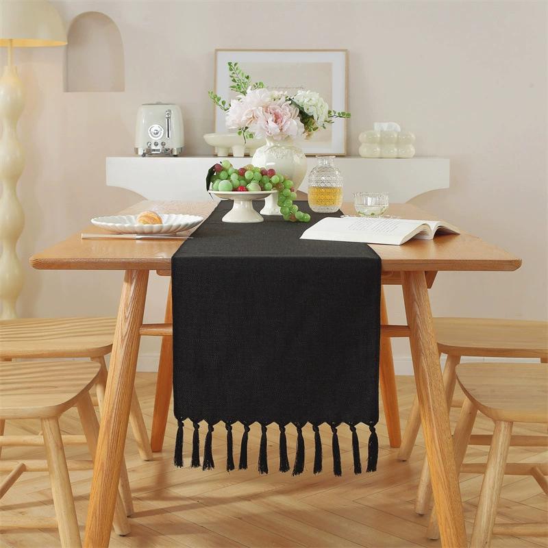 Tassel Table Runner, Linen Blend Rustic Farmhouse Style Kitchen Table Decoration Holiday Wedding Party Dinning Decor