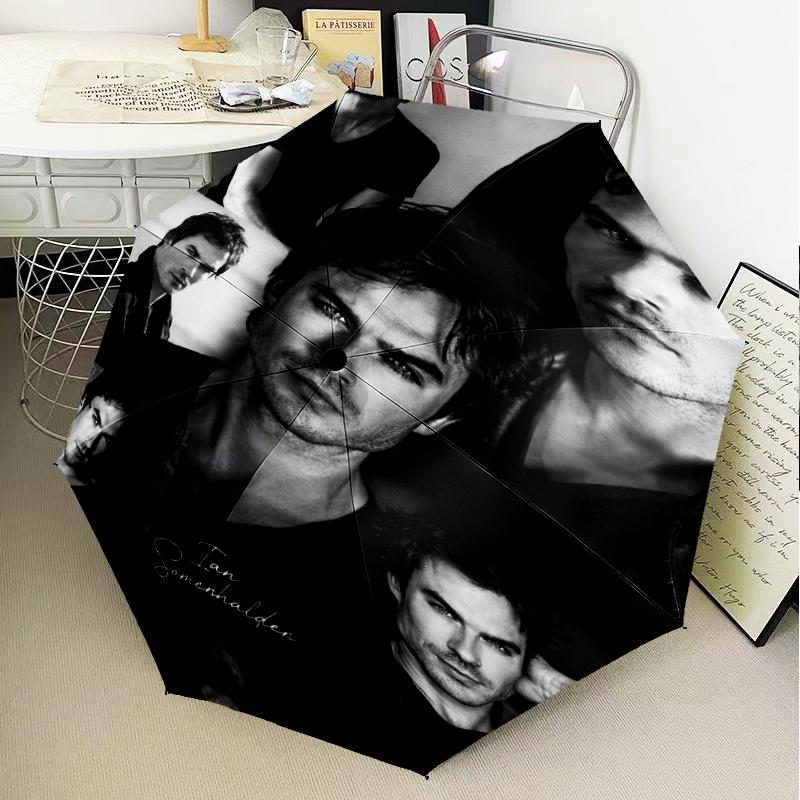 Damon Salvatore Romance Umbrella Folding umbrella, automatic umbrella 8-Frame for Travel, camping Use Gift for Halloween Christmas