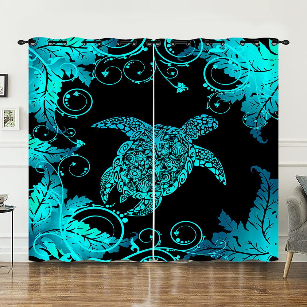 Curtains Marine Animals Sea Turtles Shark Curtains Bedroom Living Room Blackout Curtain Perforated