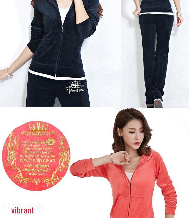 Women's Gold Velvet Embroidered Sports Suit - 2022 Spring/Autumn New Style Casual Two-Piece for Running