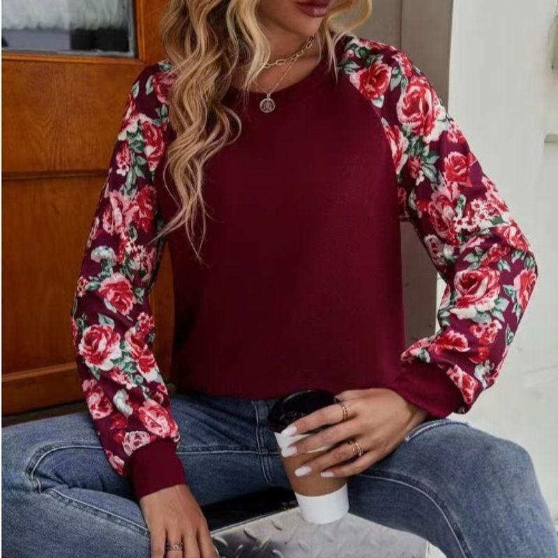 

Sweater Cross-Border Fashion Small Floral Casual Thin Pullover Burgundy XL