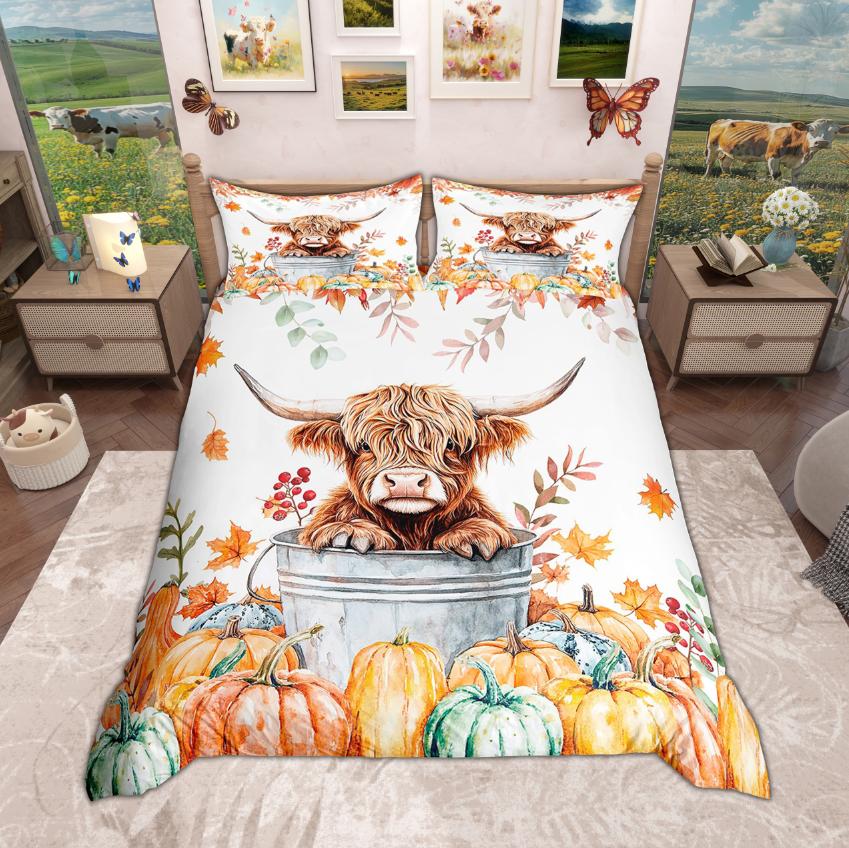 Homewish Farm Animal Duvet Cover Set 2Pcs/3Pcs Rooster Horse Highland Cow Bedding Rustic Farmhouse Quilt Cover Set