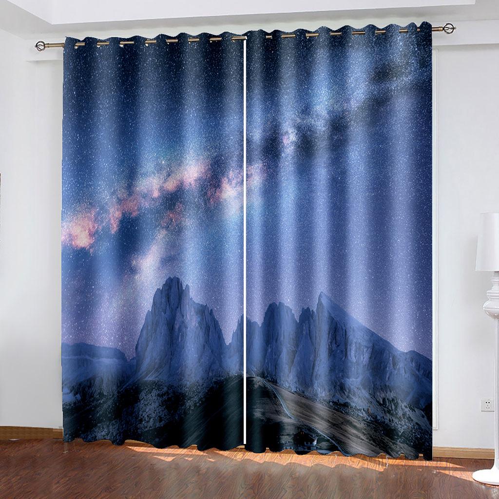 Evening Sea Island Iceberg City Landscape Curtain, Home Bedroom Living Room Shade Curtain, a Set of Two Pieces