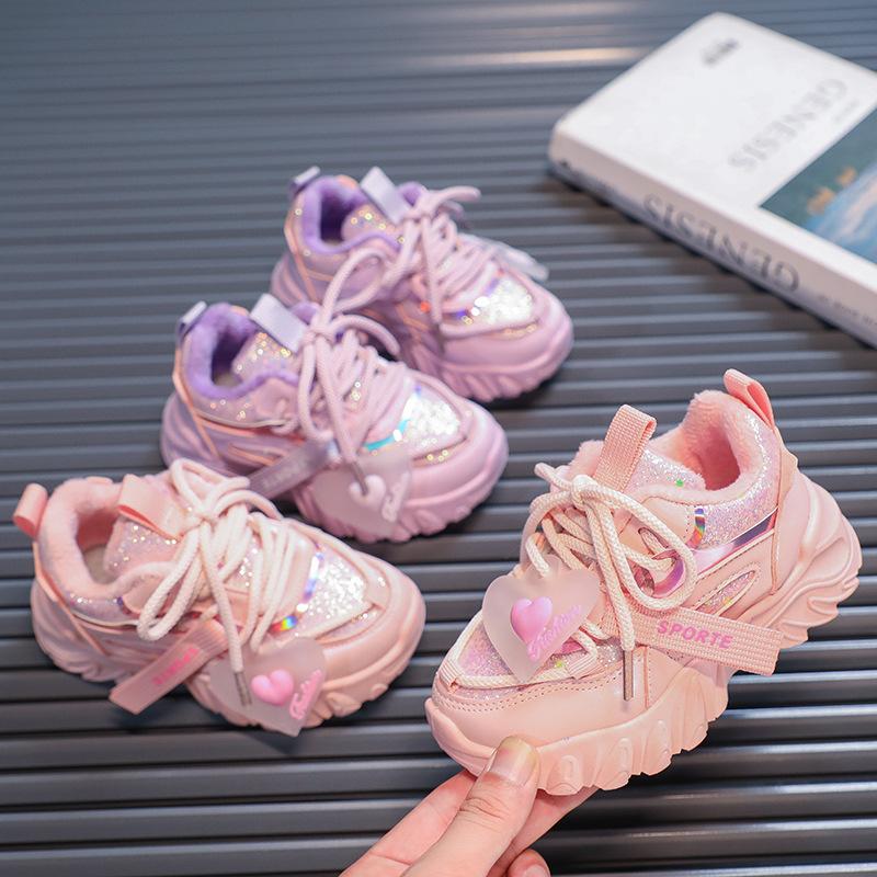New autumn sports shoes for girls, cute and sweet dad shoes, lightweight and non-slip children's shoes, single style