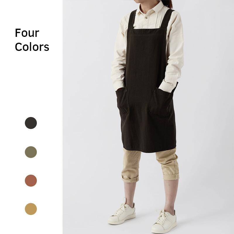 Korte Scandinavische Stijl Geplooide Rok Katoen Linnen Schort Dames Meisjes Vintage Schort Tuinwerk Kruisrug Schort Jurk