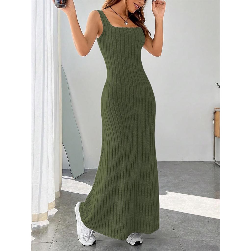 Damen Sommer einfarbig Rippstrick pelziges Träger lässiges Westenkleid