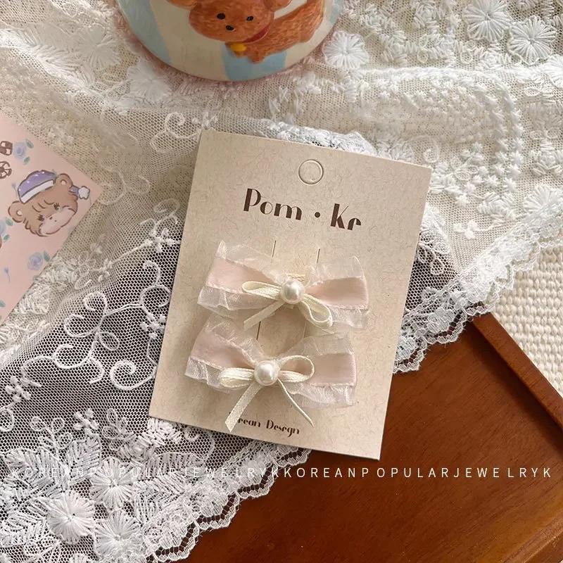 2pc/set Cute Princess Hair Clip for Toddler Exquisite Lace Bow Peal Baby Bang Side Clip Cute Kids Hair Pin Headwear Accessories