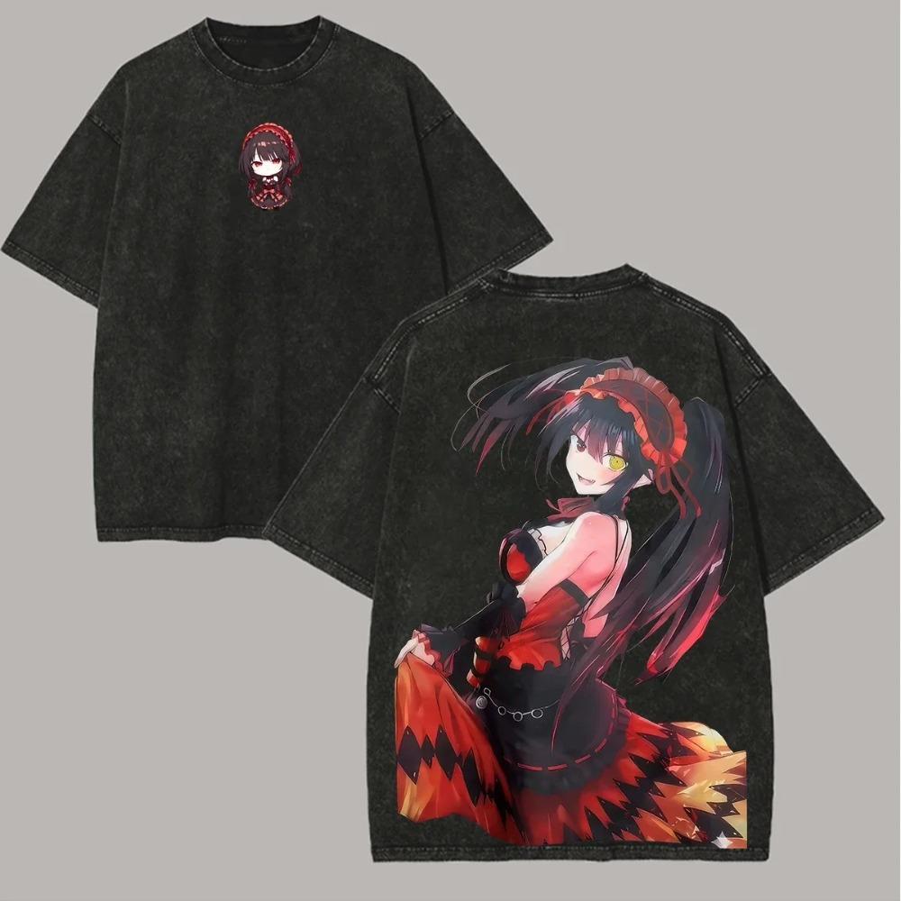 Date A Live Japanese Light Novel & Anime Series Tobiichi Origami & Yatogami Tohka School Uniform Double-Sided Full Cast Collage Vintage Acid Washed