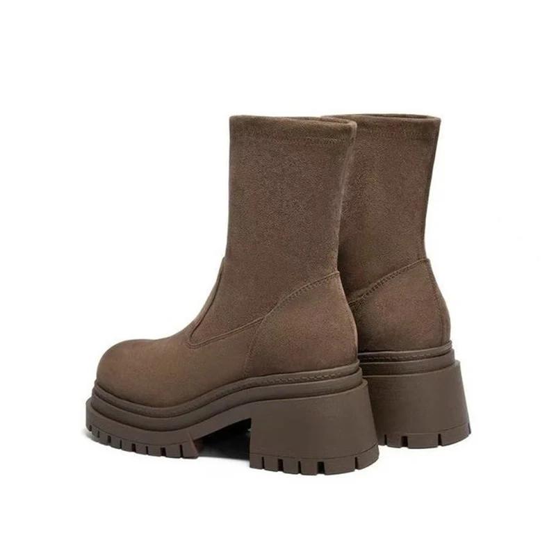 Damskie Botki na Kostkę Seksowne Szpilki Zamszowe Grube Buty Zimowe Pompki do Chodzenia Eleganckie Botki Chelsea Nowy Trend Goth Mujer Botas