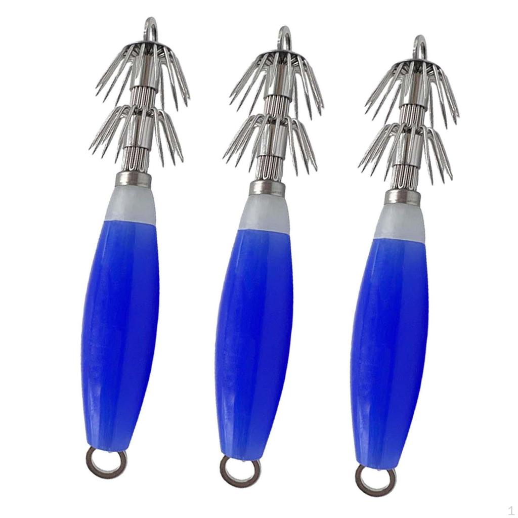 3 Pieces Luminous Squid Jig Hooks Freshwater Saltwater Fluorescent Lures 12cm Glow in The Dark