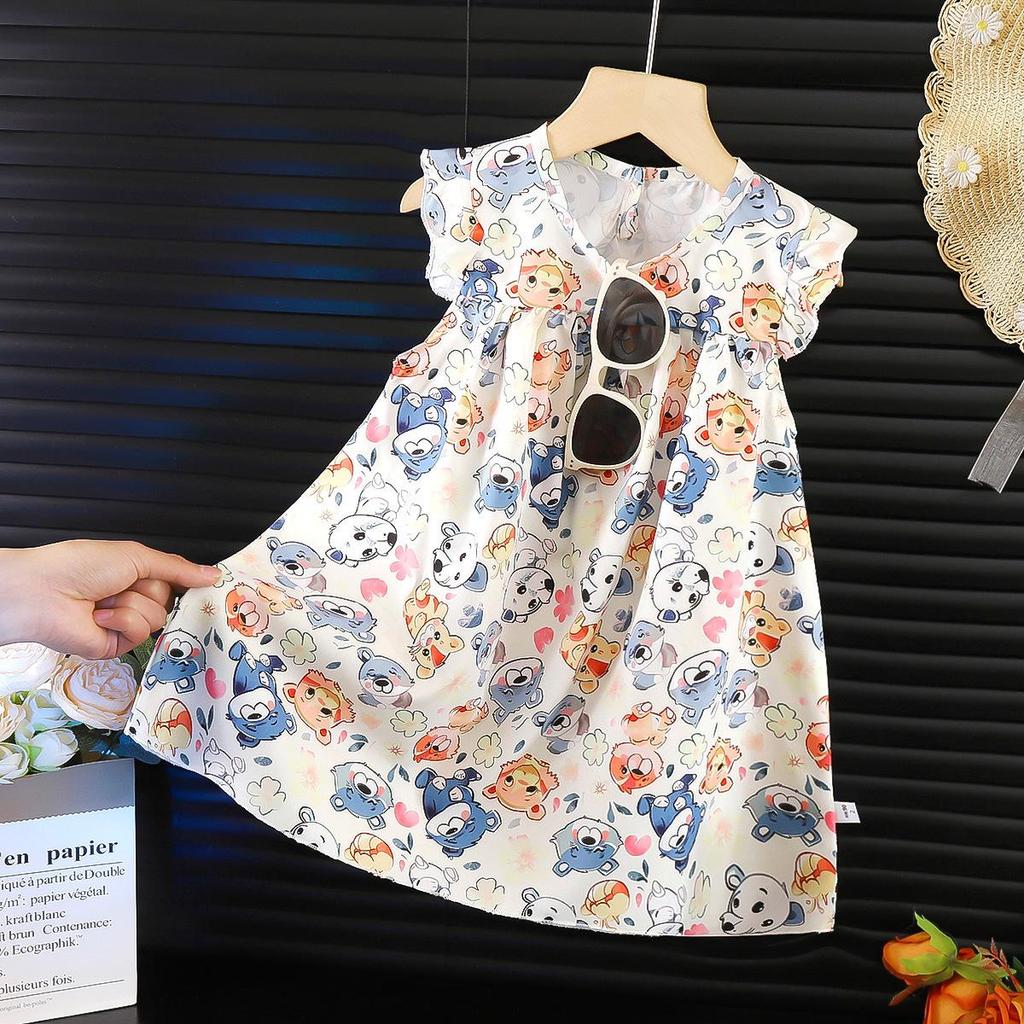 2026 Summer Kids' Floral Print Chiffon Pinafore Dress with Flutter Sleeves