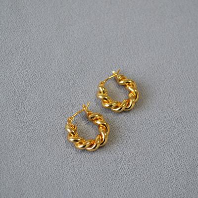 Japanese And Korean Niche Design Fashionable And Simple Rough Twist Woven Brass Gold-Plated Exquisite Cold Temperament Earrings Earrings