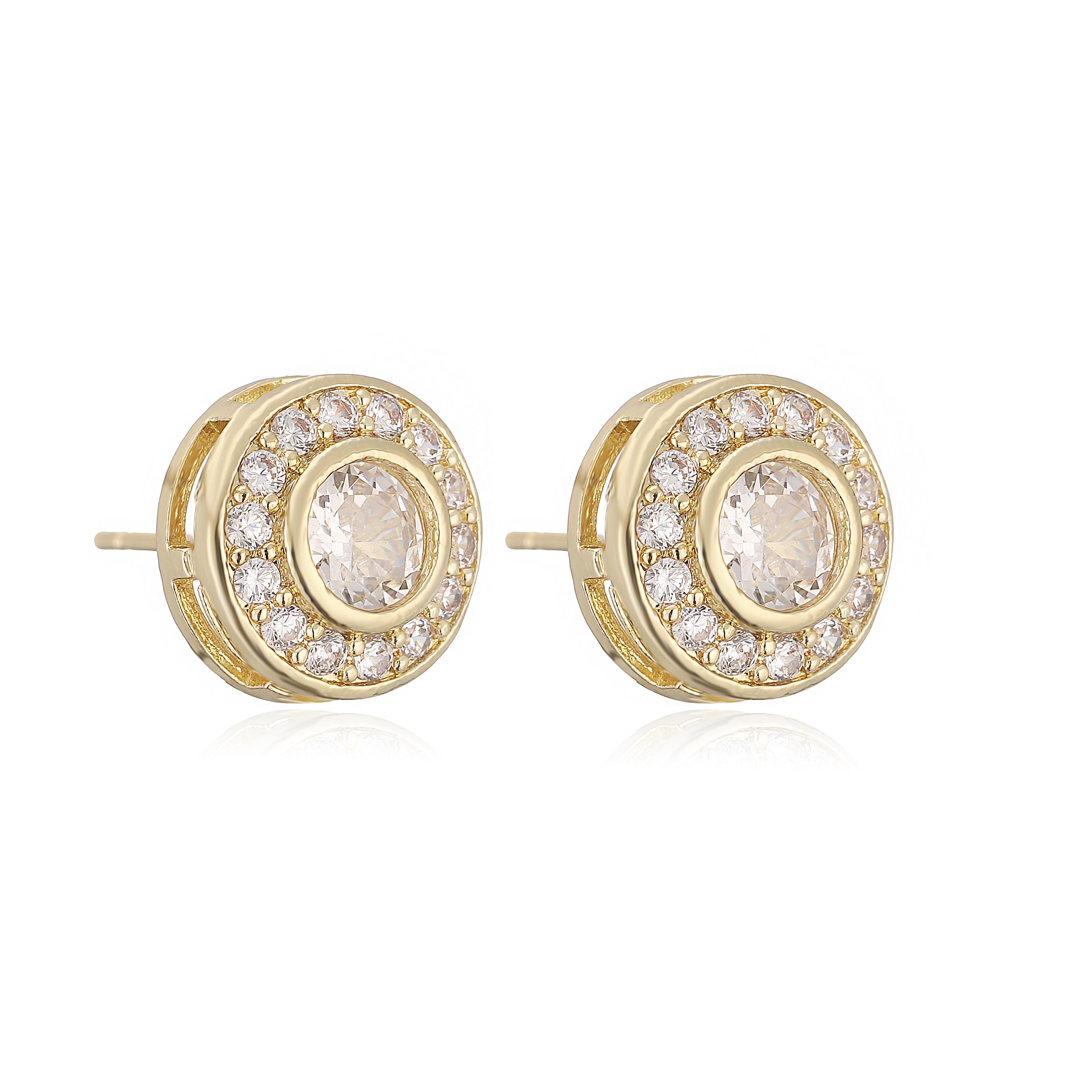 

Gold Plated Brass 8.5mm Round CZ Stone Neutral Tennis Necklace/Bracelet/Stud Earrings Hip-Hop Sparkling Fashion Zircon 1 Piece Other