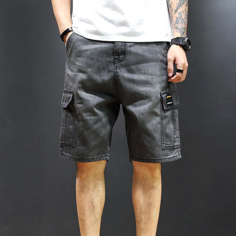 Trendy Loose Fit arbeidsshorts i denim med flere lommer for menn