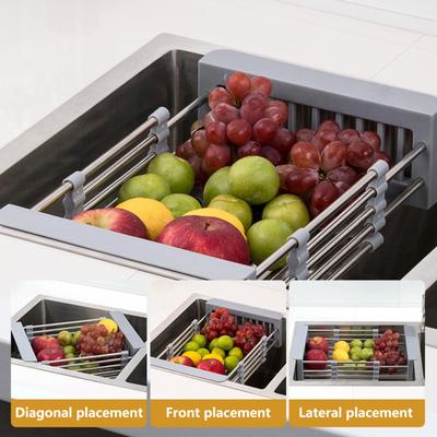 Telescopic Sink Drain Rack Stainless Steel Space-Saving Dish Drainer Kitchen Sink Retractable Multipurpose Organizer