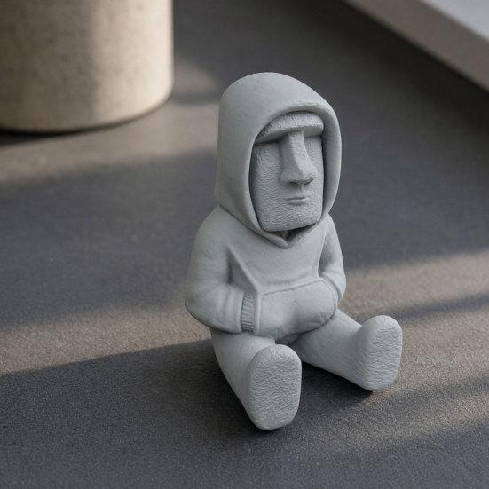 baizihuahu 3D Printed Moai Statue Ornament, Mini Compact Easter Island Stone Figurine Desktop Decor, Modern Hoodie Figurine, Sitting Sculpture