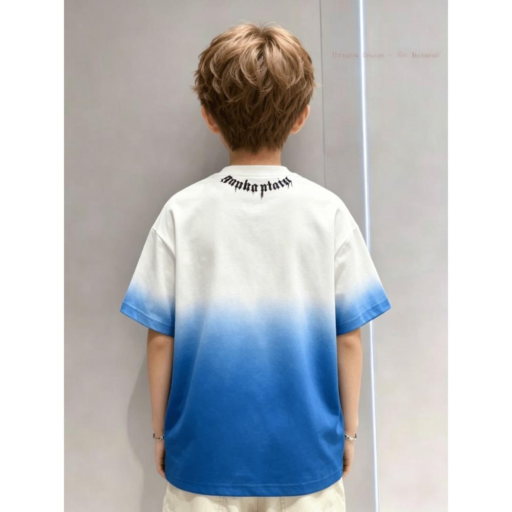 Fashionable round neck T-shirts for boys and girls, tie-dye gradient short-sleeved T-shirts, summer round neck tops,