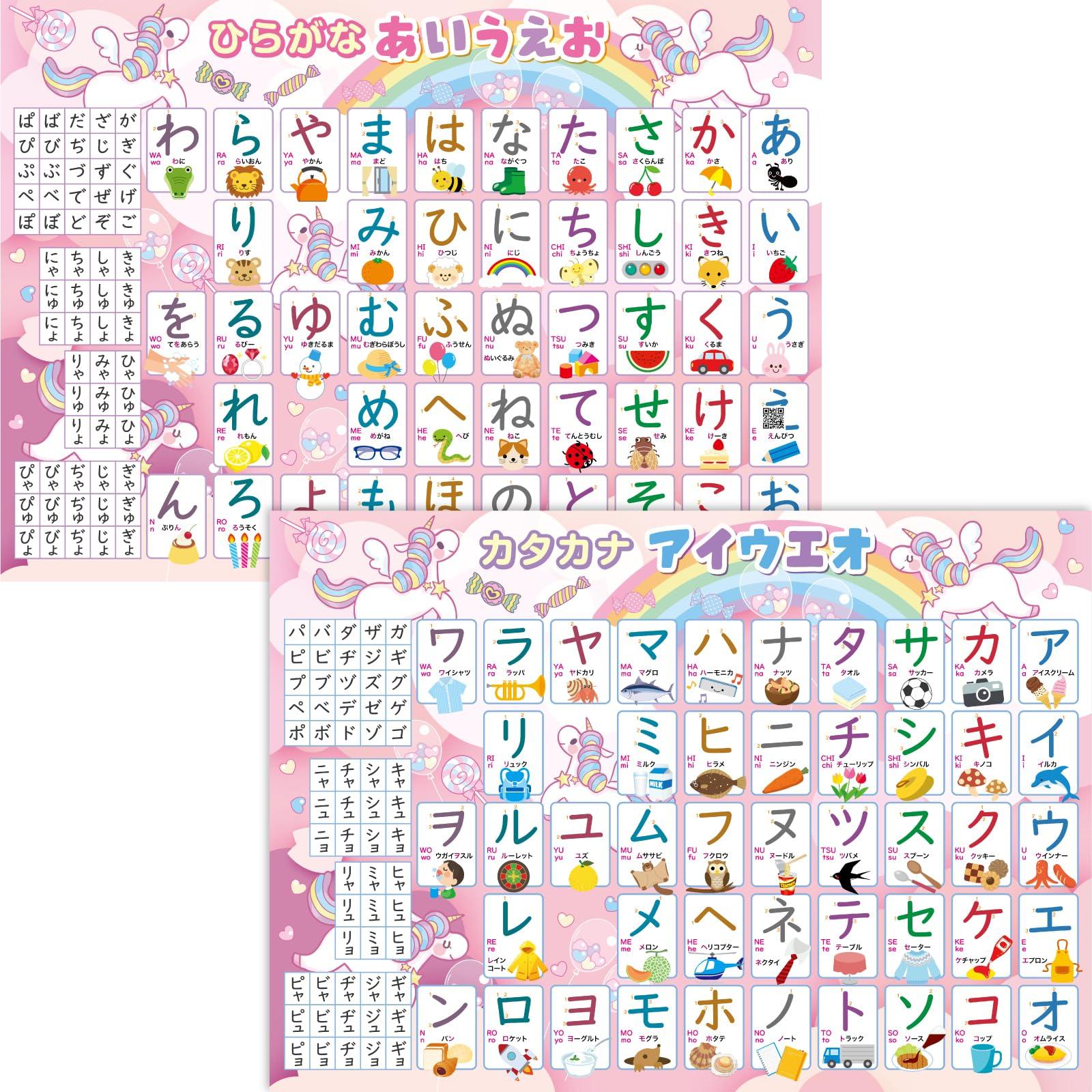 

Unicoon Gakkou Hiragana and Katakana Bath Poster Set of 2 Unicorn Waterproof B3 Educational Learning Chart