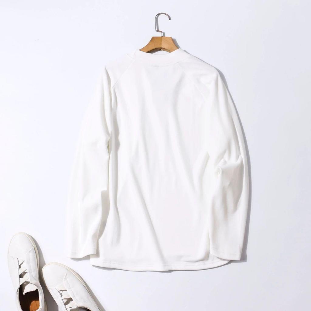 Men's Double-Sided Plush Raglan Sleeve Warm Half-High Collar Embroidered Hoodie