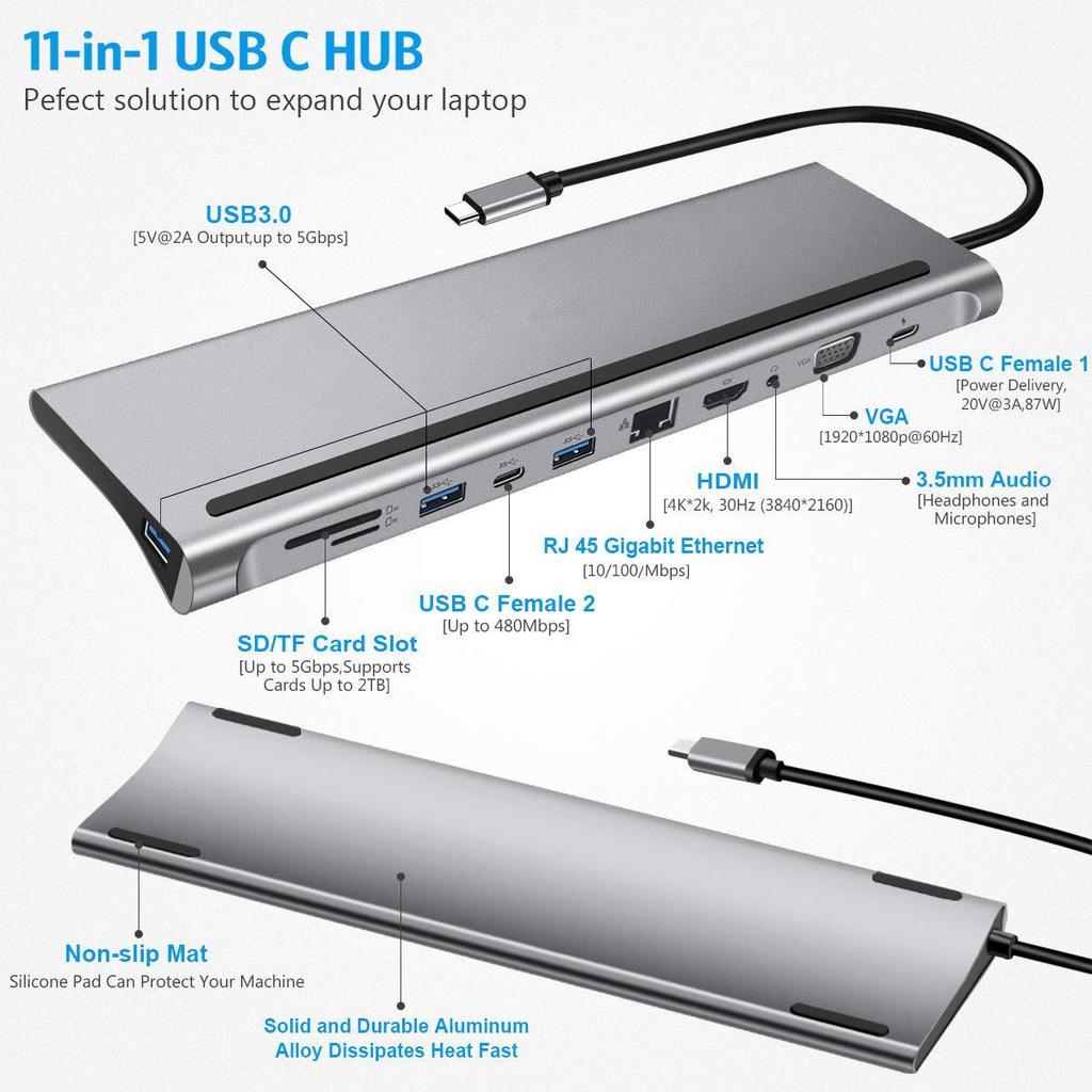 Type-C 11-in-1 Multiport Docking Station with HDMI HD Hub