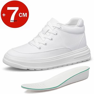 New Man Lift Sneakers Brand Elevator Shoes For Men Hidden Heels White Shoes 7CM Height Increasing Shoes Men Casual Leather Shoes