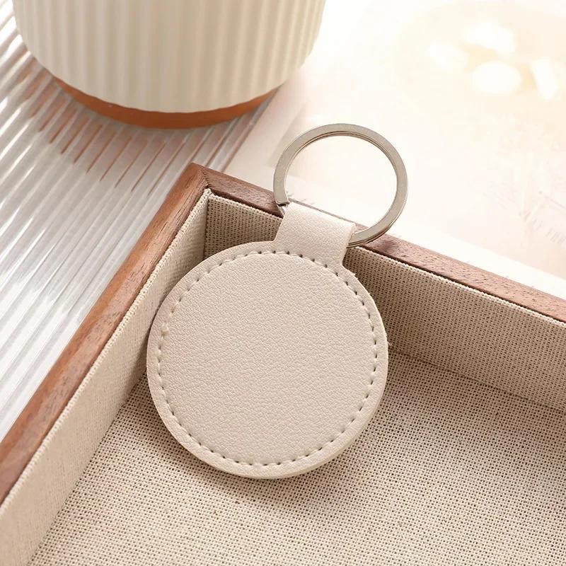 Laser Engrave Round PU Leather Keychain Custom Circle Key Chain Holder Company Activity Hotel Number Keyring Gift