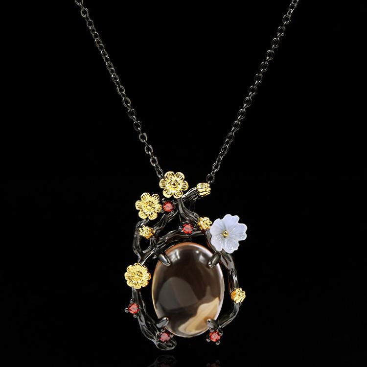 2026 Fashion Black Gold Three-piece Goose Egg Zircon Ring Necklace Stud Earrings Wedding Party Ladies Jewelry