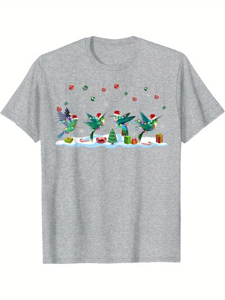 Santa HummingbirdFestive Hummingbirds with Santa HatsGifts Design100 cotton Oneck short sleeve printed mens Tshirt