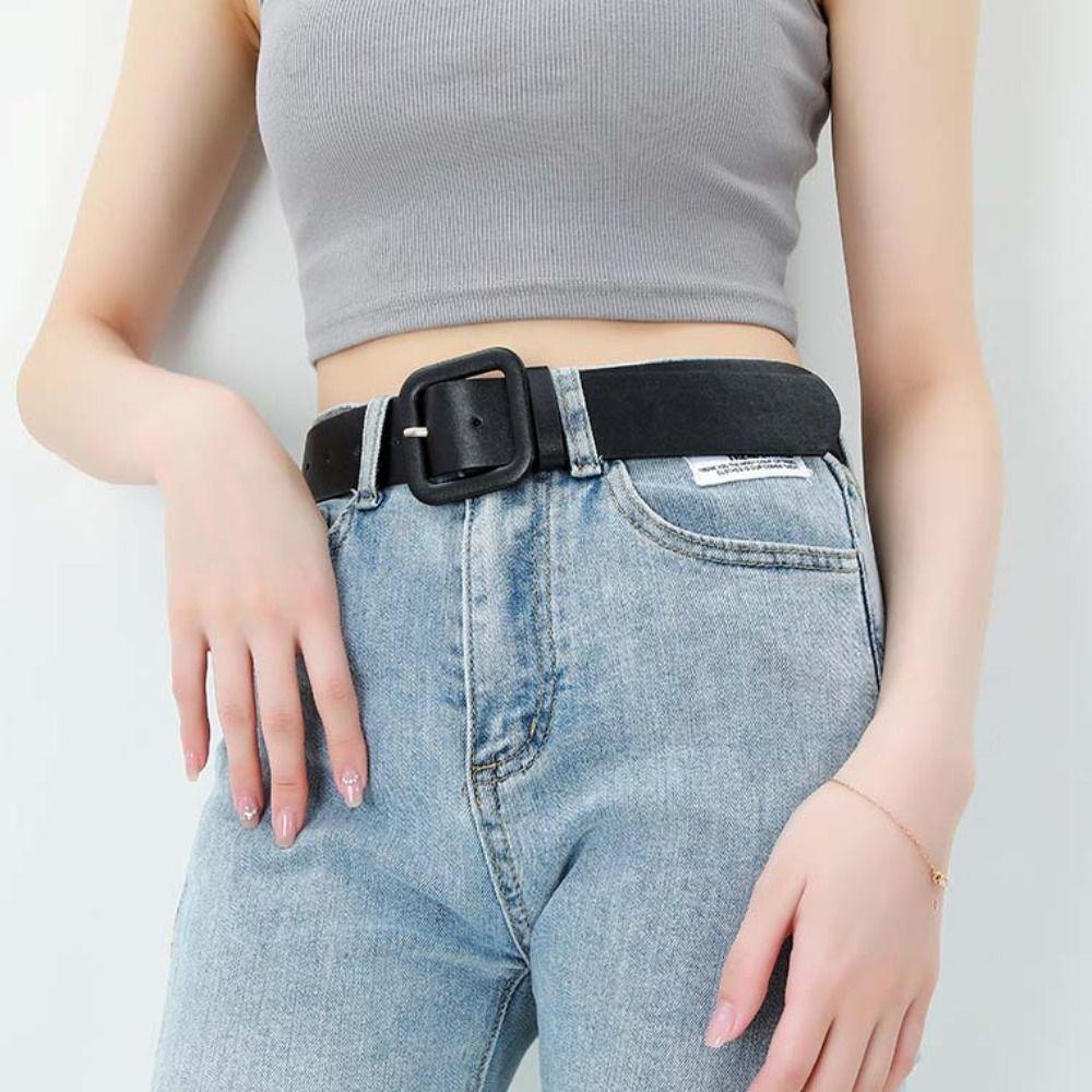 Y2k Wide Belt Square Buckle Trouser Decoration Simple PU Leather Belt  Female/Girls
