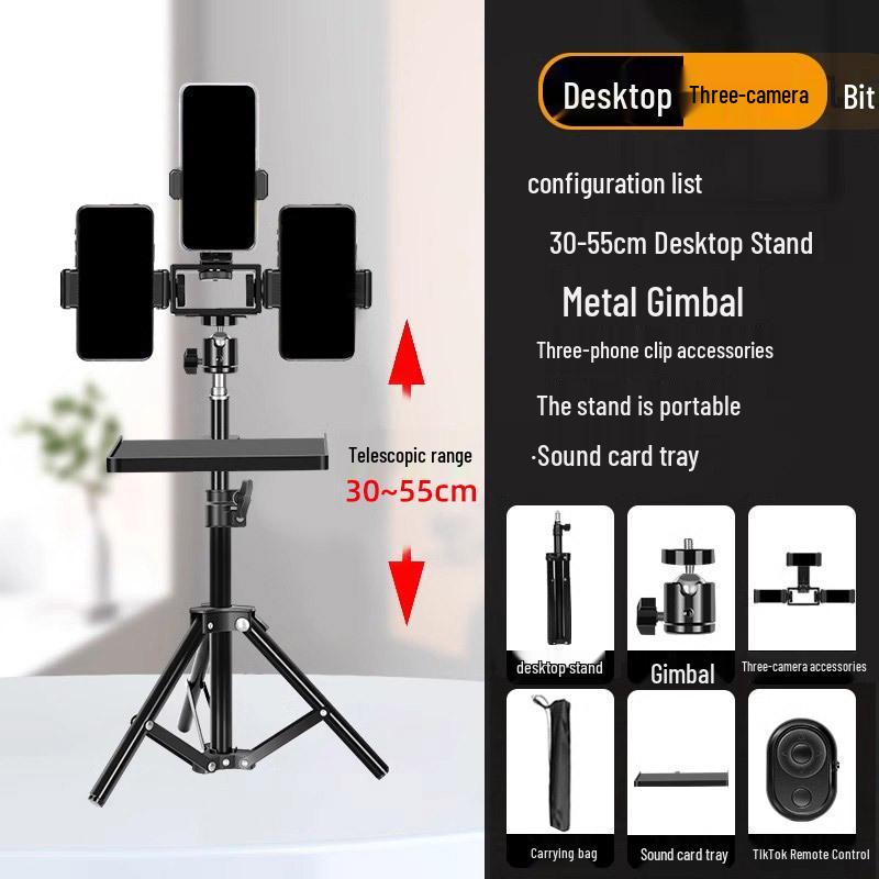 2025 Multi-Angle Phone Livestream Stand with Sound Card Tray & Tripod Support