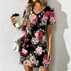 Mode d'été Robe pour femme à col en V Imprimé Botanique Robes Courtes Sexy