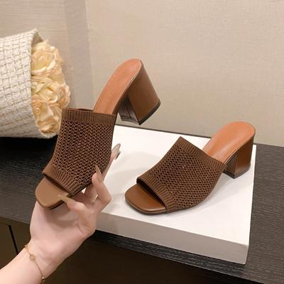 Fashion 2024 Knitting High Heels Slippers Women Shoes Summer Peep Toe Dress Sandals Fashion  Beach Chunky Walking Zapatos Femme Pumps