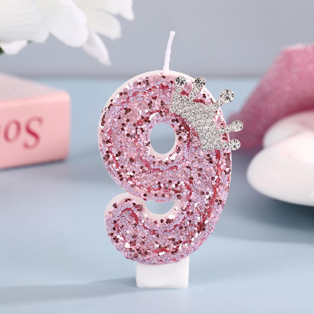 High-End Pink Glitter Crown Number Candle for First Birthday Cake Decoration