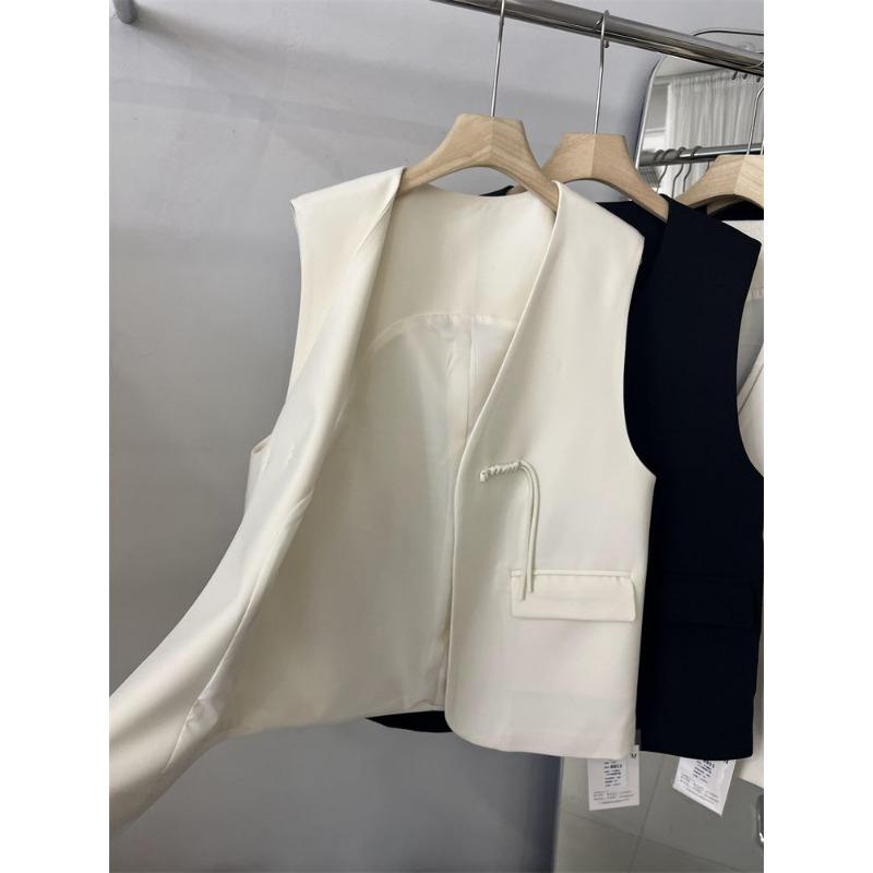 Women's Minimalist V-neck Tie Waistcoat Sleeveless Blazer Vest Casual Office Outerwear