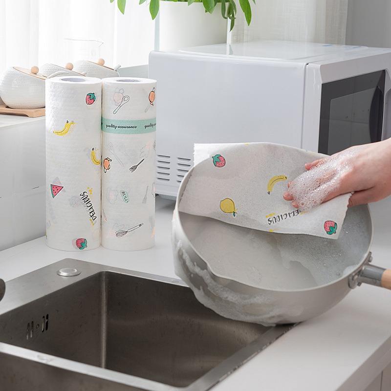 1 Roll Reusable Kitchen Disposable Rags Non-Woven Cleaning Cloths Household Washing Dishcloths Towels Scouring Pad Kitchen Towel