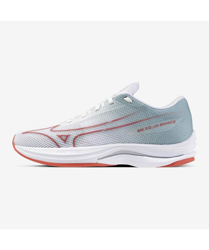 Mizuno Wave Rebellion Sonic 2 Running Size for and Thick Sole Shoes, Women's, White/Red/Gray, 24.5 cm, 2E, Jogging, Marathons, Training, Sports,