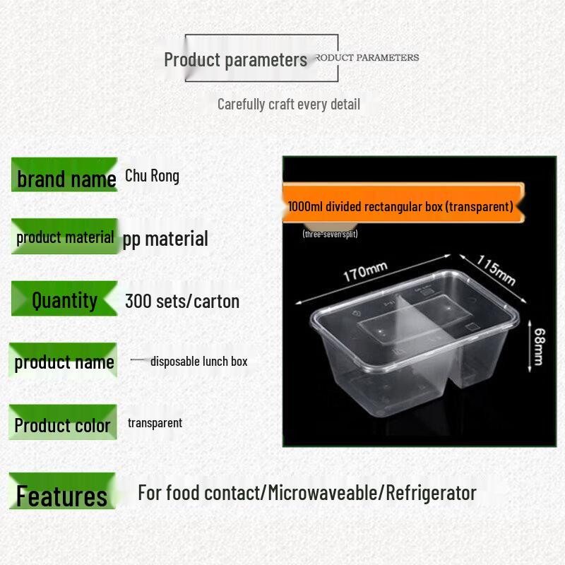 Disposable 5-Compartment Meal Prep Containers 1000ml