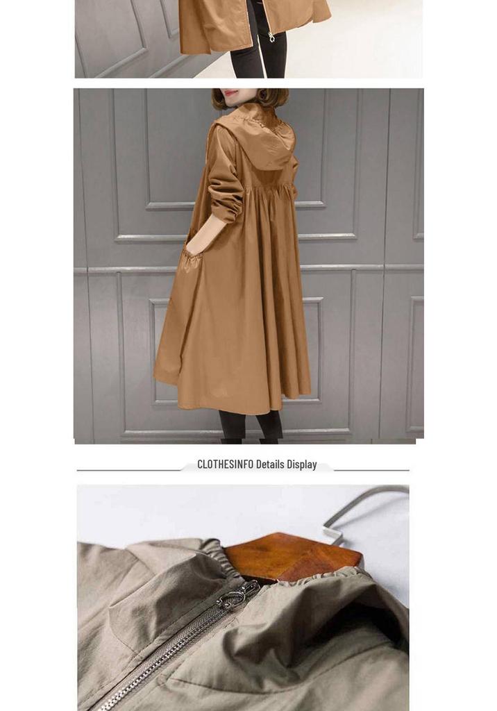 2026 Korean Style Mid-Length Hooded Trench Coat - Women's Slimming Solid Color for Spring/Autumn
