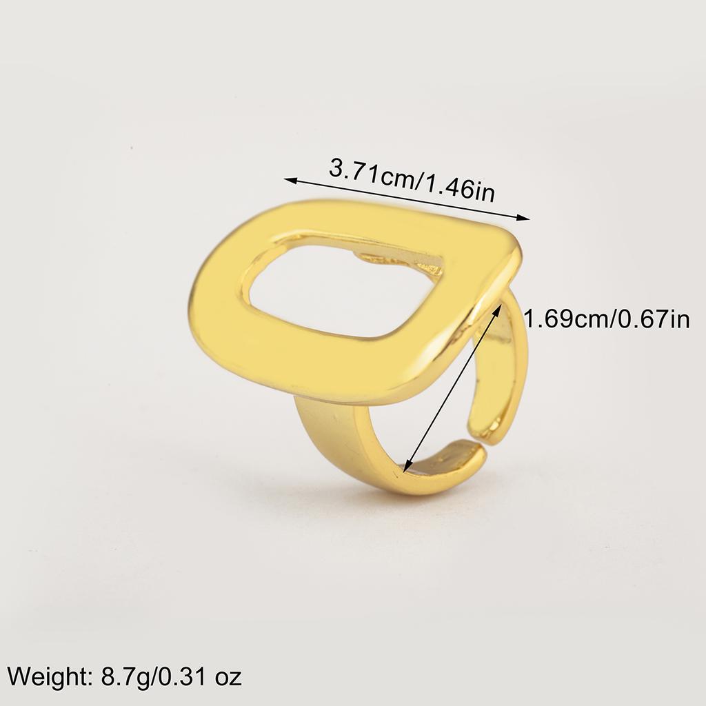 Nidin Simple Fashion Rectangular Shape Hollow Design Open Rings Adjustable For Female Copper Chunky Glossy Finger Jewelry
