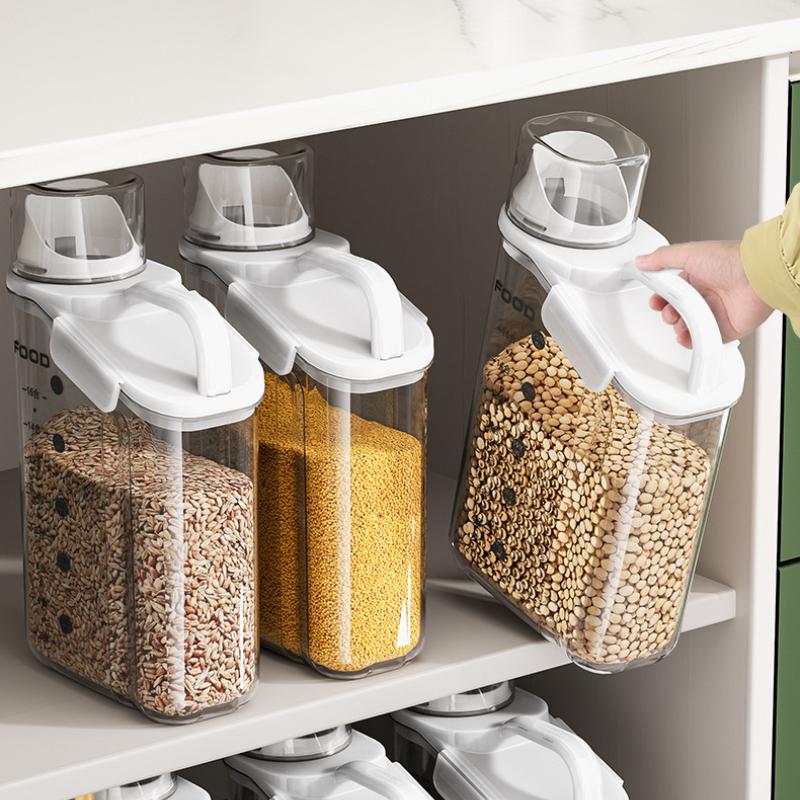 Food Storage Jar Airtight Moisture Proof Container for Dry Foods Transparent Sealed Canister for Grains Pet Food Snacks Kitchen Organizer