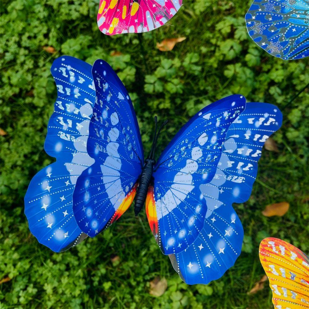 5 Stück Großer Garten-Hof-Pflanztopf Schmetterling Bunt Doppellagig 3D Schmetterling Spieße Schmetterling Wasserdicht Erdung Dekoration