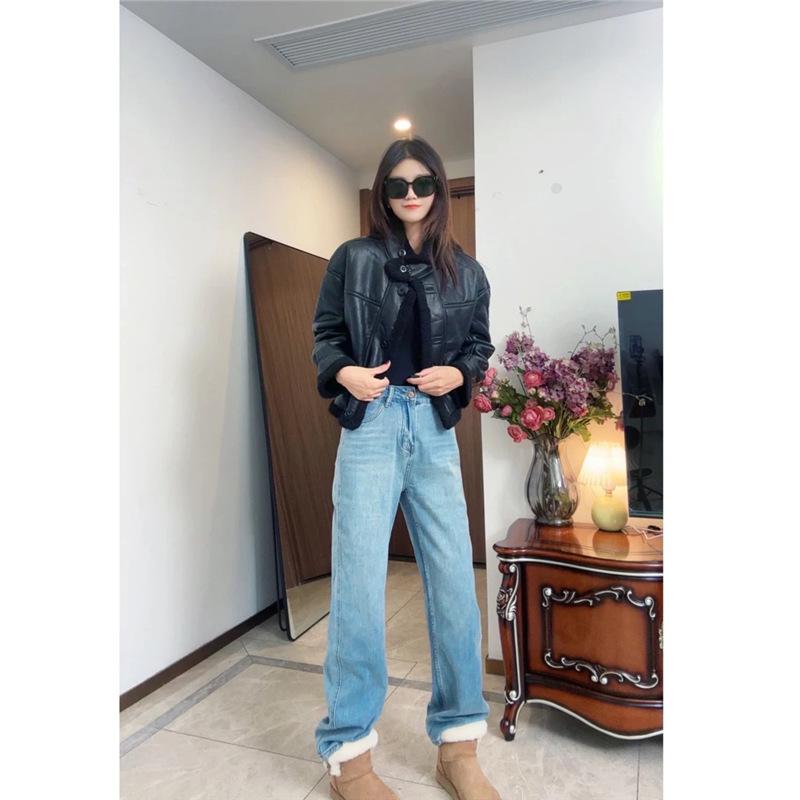 Women s Retro Fleece-Lined High-Waisted Wide Leg Jeans, Autumn/Winter 2025 Large