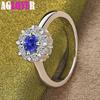 925 Sterling Silver Bule Round AAA Zircon Ring Jewelry