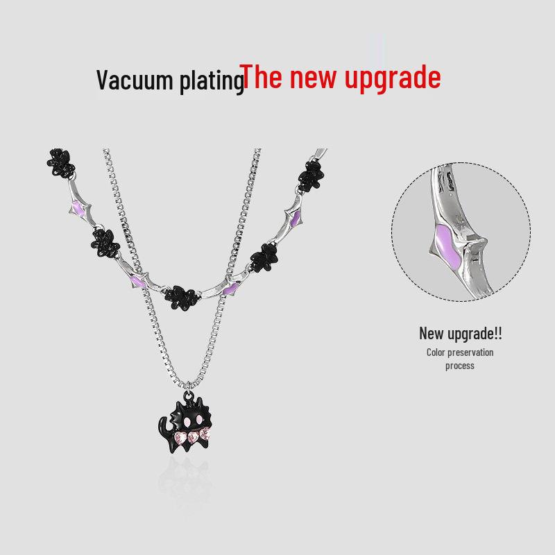 Sweet Cool Cat Pendant Y2K Necklace: Double Layer Clavicle Chain, Light Luxury Niche Accessory for Women