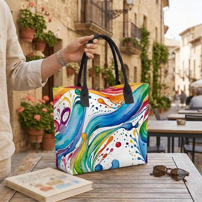  Colorful Watercolor Print Tote Bag Large Capacity Daily Shoulder Handbag for Women