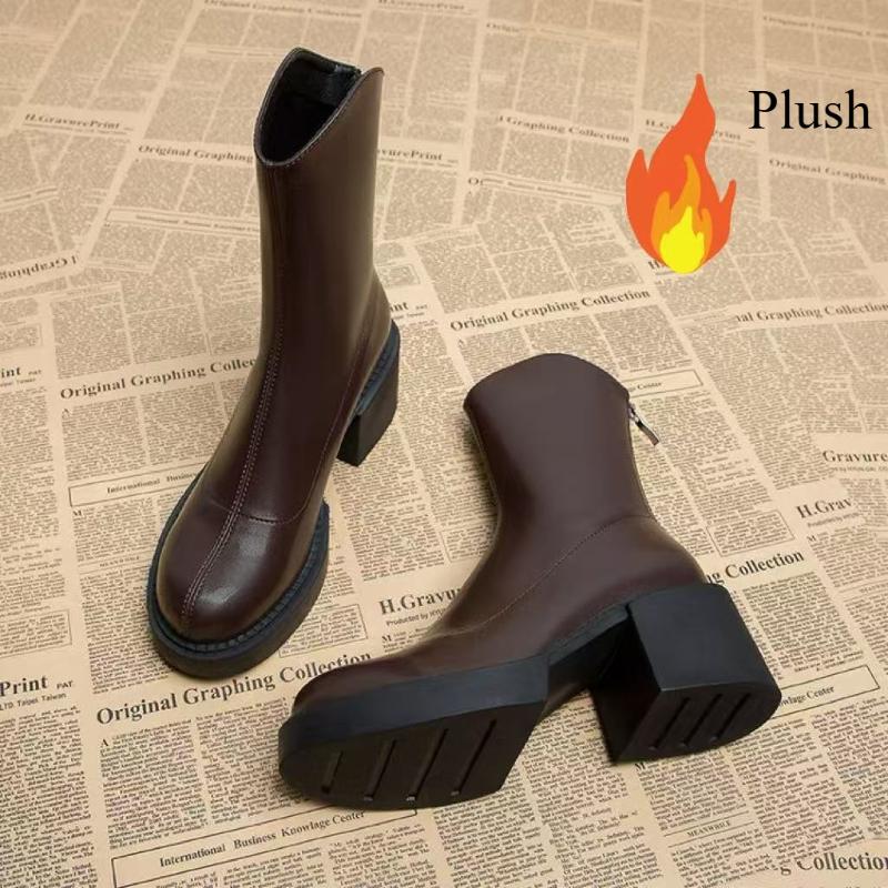 Fur Women's Boots Comfortable Platform Shoes Fashion Womens Ankle Boots Thick Heels Female Pumps High Quality Women Shoes Botas