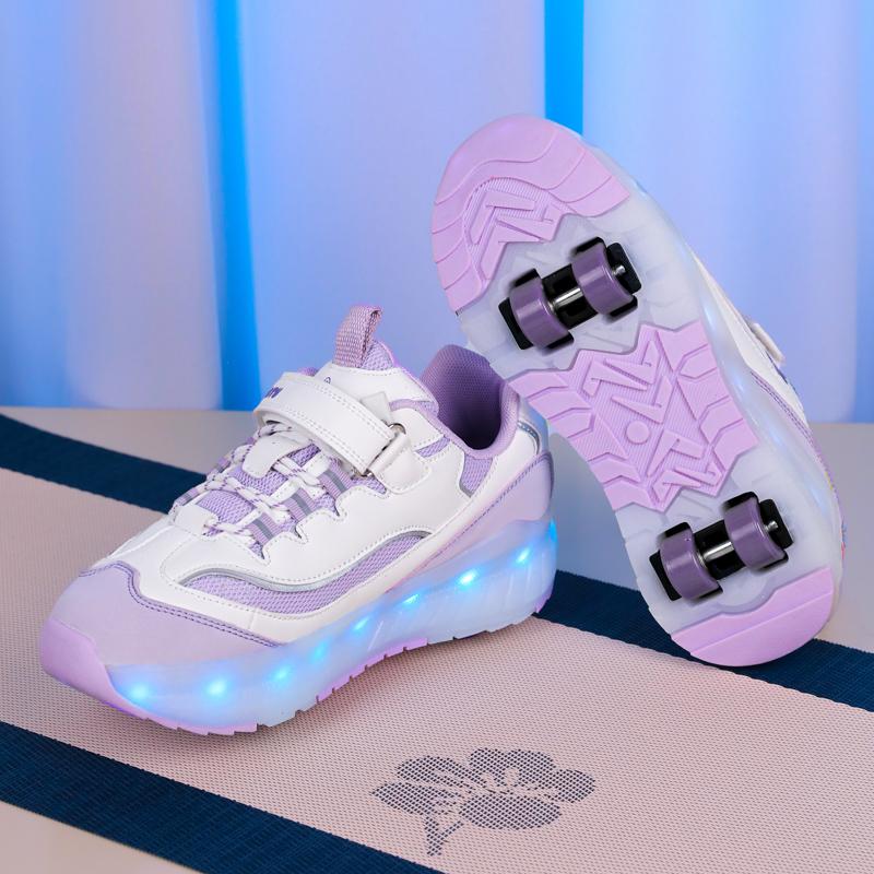 Παιδικά Αποσπώμενα Παπούτσια Σπορ με Τέσσερις Τροχούς Επαναφορτιζόμενα Φωτεινά Παπούτσια Σπορ LED Παπούτσι Πατίνια Ρόλερ με Τέσσερις Τροχούς
