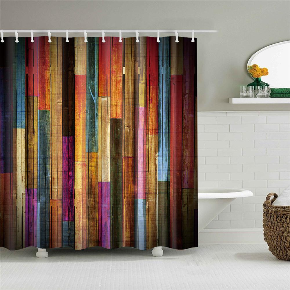 Plant Stripes Shower Curtain Bathroom Waterproof Polyester Shower Curtains for Bathroom Flower Print Bath Curtain with Hooks